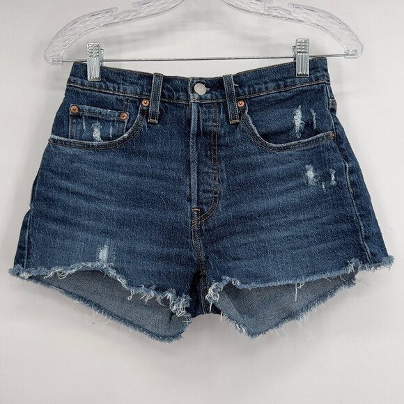 Levi’s Premium 501 High Rise Distressed Cutoff Jean Shorts Women’s W L Button Fl - Picture 1 of 11
